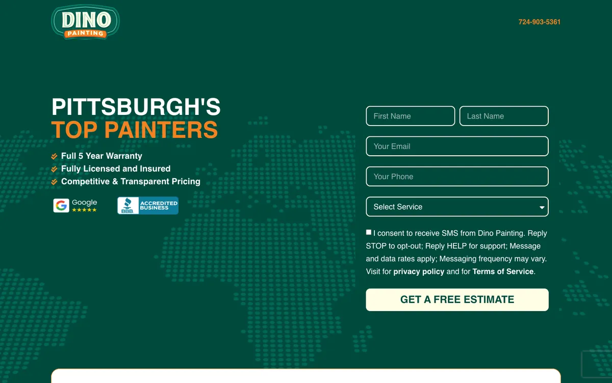 Screenshot of the dinopainters.com homepage