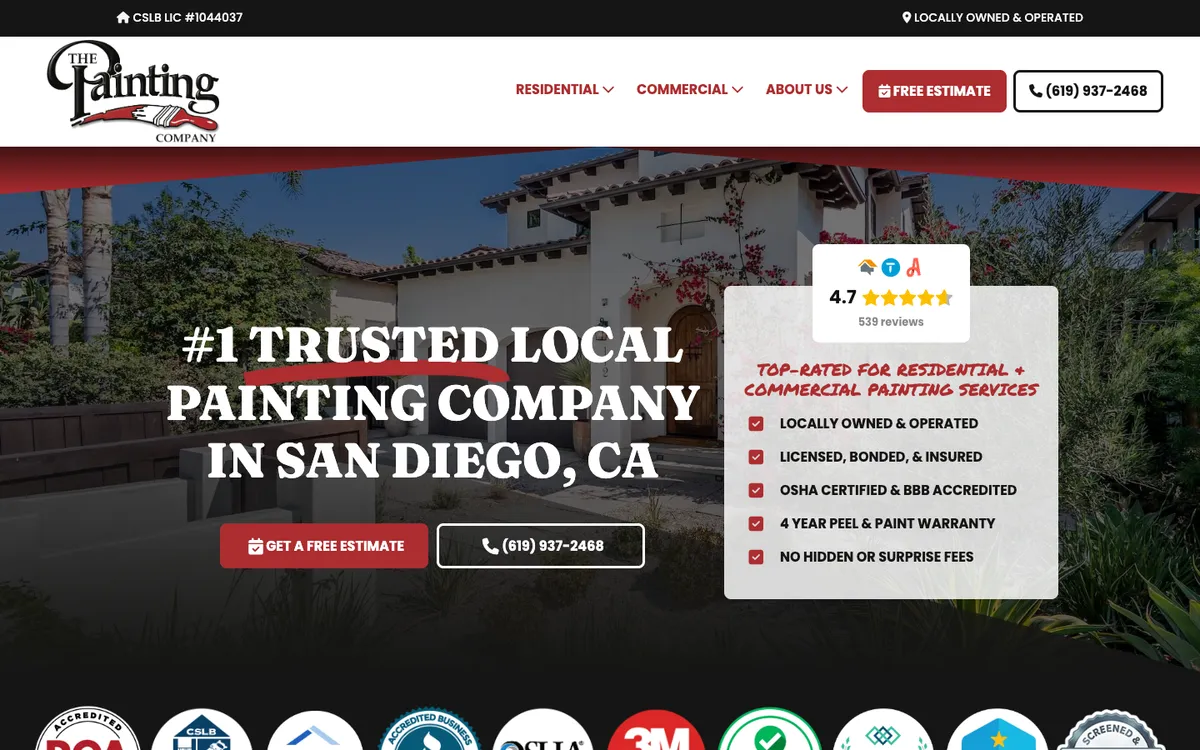Screenshot of the sandiegopaintingcompany.com homepage